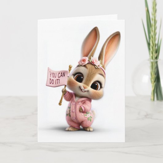 Cute Baby Bunny With Rose Crown Encouragement カード (正面)