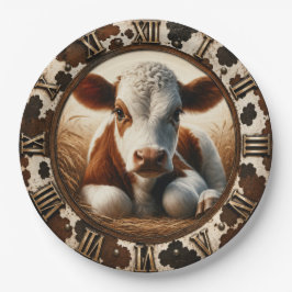 Cute Baby Calf Rustic Farmhouse ペーパープレート