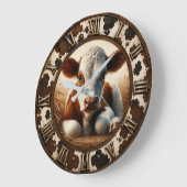 Cute Baby Calf Rustic Farmhouse ラージ壁時計 (傾斜)