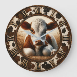 Cute Baby Calf Rustic Farmhouse ラージ壁時計