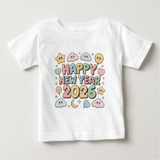 Cute Baby Cartoon New Year 2026 Illustration ベビーTシャツ