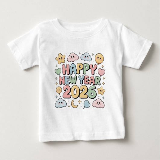 Cute Baby Cartoon New Year 2026 Illustration ベビーTシャツ (正面)
