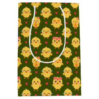 Cute Baby Chick Love with Hearts ミディアムペーパーバッグ