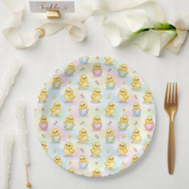 Cute Baby Chick Watercolor Easter ペーパープレート