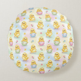 Cute Baby Chick Watercolor Easter ラウンドクッション