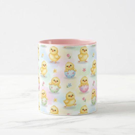 Cute Baby Chick Watercolor Easter Pattern マグカップ (中央)