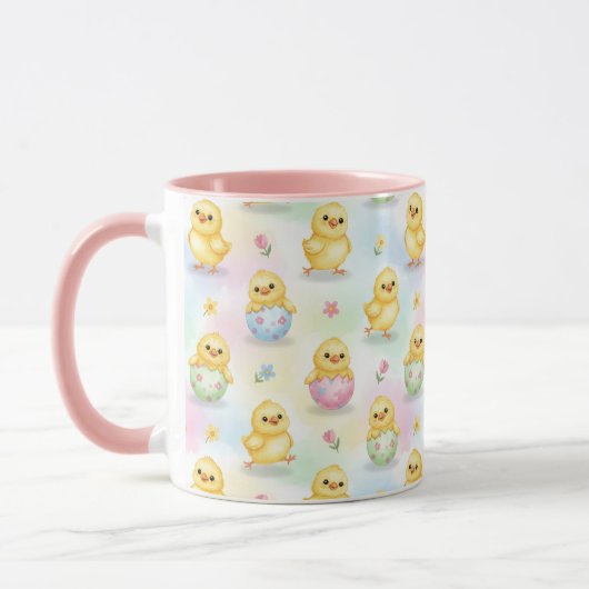 Cute Baby Chick Watercolor Easter Pattern マグカップ (左)