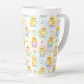 Cute Baby Chick Watercolor Easter Pink Pattern カフェラテマグ (右アングル)