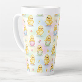 Cute Baby Chick Watercolor Easter Pink Pattern カフェラテマグ