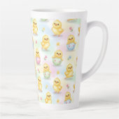 Cute Baby Chick Watercolor Easter Pink Pattern カフェラテマグ (右)