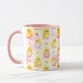 Cute Baby Chick Watercolor Easter Pink Pattern マグカップ