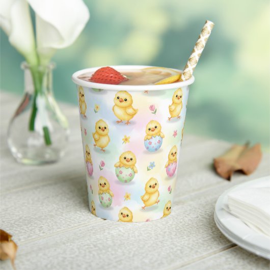 Cute Baby Chick Watercolor Easter Pink Pattern 紙コップ (インサイチュ)