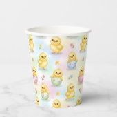 Cute Baby Chick Watercolor Easter Pink Pattern 紙コップ (正面)