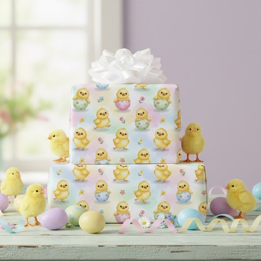 Cute Baby Chick Watercolor Easter Wrapping Paper ラッピングペーパー