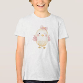 Cute Baby Chick with Pink Bow Illustration トライブレンドＴシャツ