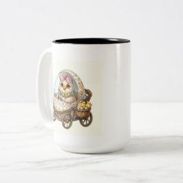 Cute Baby Chicks Family in a Stroller Mug ツートーンマグカップ