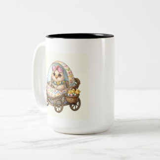 Cute Baby Chicks Family in a Stroller Mug ツートーンマグカップ