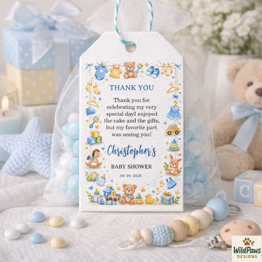 Cute Baby Clothes & Toys Boy Baby Shower ギフトタグ