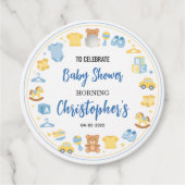 Cute Baby Clothes & Toys Boy Baby Shower フェイバータグ (正面)