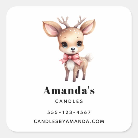 Cute Baby Deer Cartoon Drawing Business スクエアシール (正面)