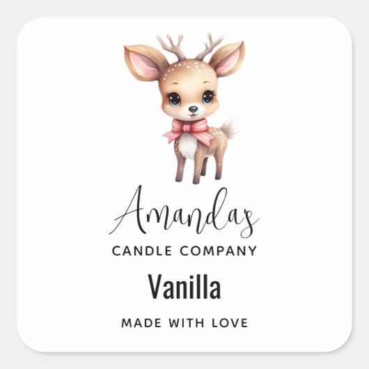 Cute Baby Deer Cartoon Drawing Candle Business スクエアシール (正面)