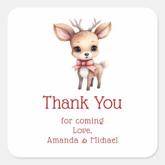 Cute Baby Deer Cartoon Drawing Party Thank You スクエアシール (正面)