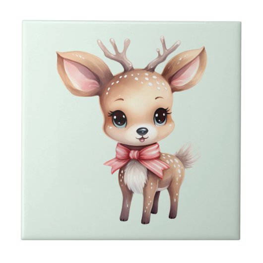 Cute Baby Deer Cartoon Illustration タイル (正面)