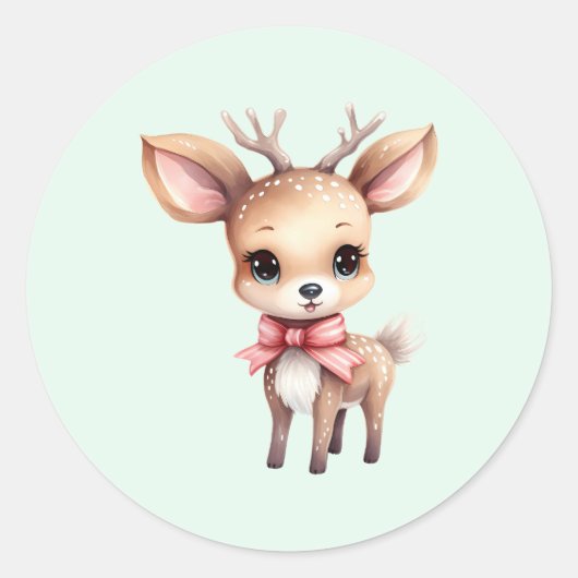 Cute Baby Deer Cartoon Illustration ラウンドシール (正面)