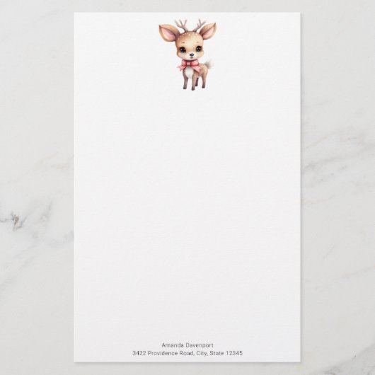 Cute Baby Deer Cartoon Illustration 便箋 (正面)