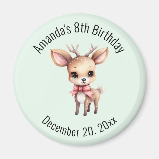 Cute Baby Deer Cartoon Illustration Birthday マグネット (正面)