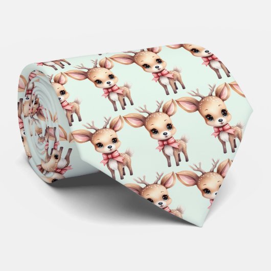 Cute Baby Deer Cartoon Illustration Pattern ネクタイ (ロール)