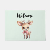 Cute Baby Deer Cartoon Illustration Welcome ドアマット (正面)