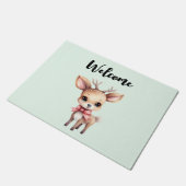 Cute Baby Deer Cartoon Illustration Welcome ドアマット (アングル)