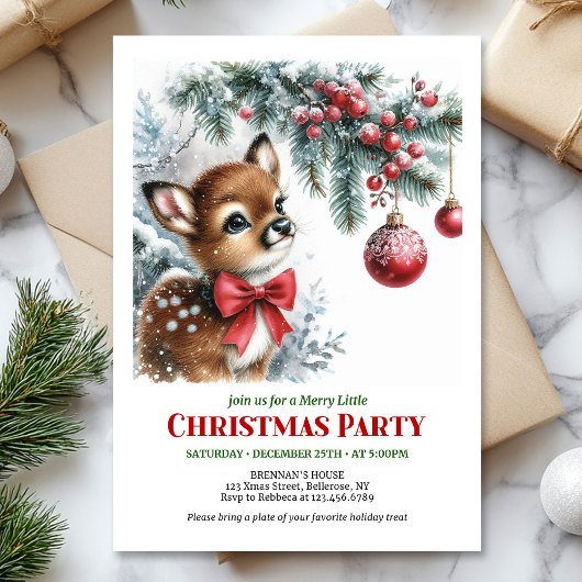 Cute baby deer Christmas kids invitation printable 招待状