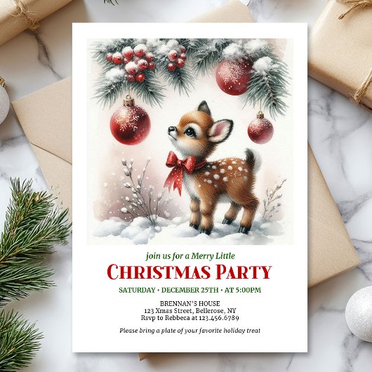 Cute baby deer Christmas kids invite editable card 招待状
