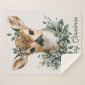 Cute Baby Deer Merry Christmas – Watercolor Fawn  シェルパブランケット (正面(横))
