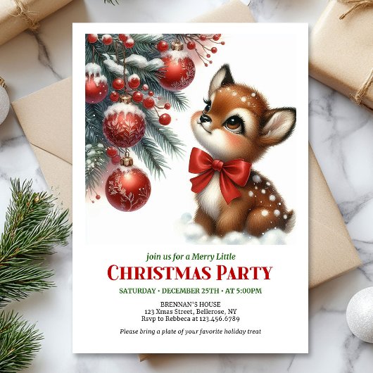 Cute baby deer watercolor Christmas invitation  招待状