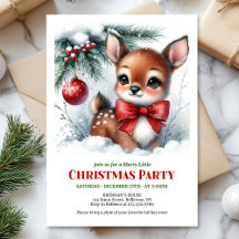 Cute baby deer watercolor Christmas kids invite 