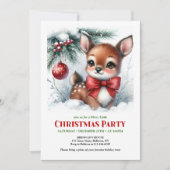 Cute baby deer watercolor Christmas kids invite  招待状 (正面)