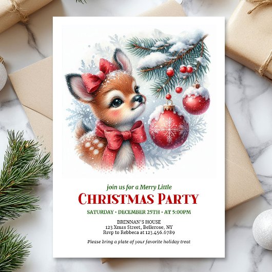 Cute baby deer watercolor Christmas kids invites 招待状