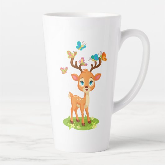Cute Baby Deer with Butterflies-47568 カフェラテマグ (右)