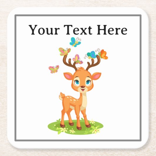 Cute Baby Deer with Butterflies-47568 スクエアペーパーコースター (正面)