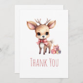 Cute Baby Deer with Gifts Party サンキューカード (正面/裏面)