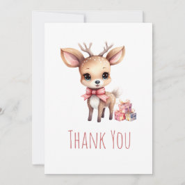 Cute Baby Deer with Gifts Party サンキューカード