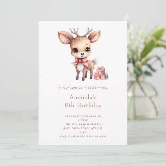 Cute Baby Deer with Presents Birthday 招待状 (スタンド正面)