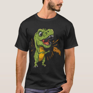 Cute Baby Dinosaur Green Angry Face Roar T-Shirt Tシャツ