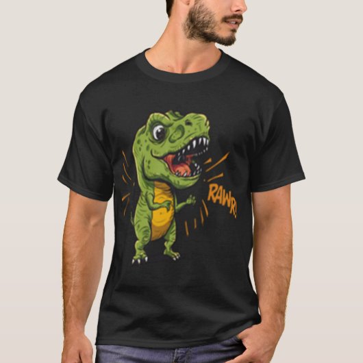 Cute Baby Dinosaur Green Angry Face Roar T-Shirt Tシャツ (正面)