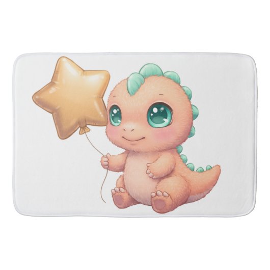 Cute Baby Dinosaur Holding Star Balloon バスマット (正面)