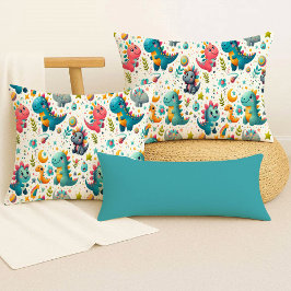 Cute Baby Dinosaur Teal Colorful Dino Throw Pillow クッション