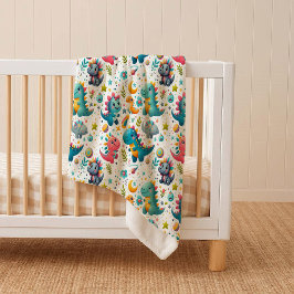 Cute Baby Dinosaur Teal Cozy Dino Sherpa Blanket シェルパブランケット